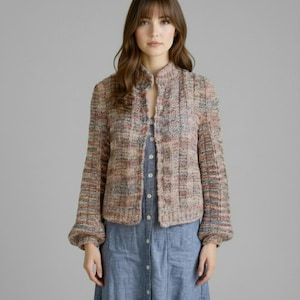 Vintage Women's Boho Pastel Space Dye Balloon-Sleeve  Rare Chunky Cardigan Sweater Medium