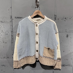 Vintage 90s J.Jill Pastel Indie Cottage Artsy Patchwork Knit Button Up Cardigan Sweater Large