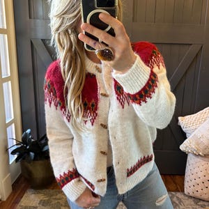 Handmade Fair Isle Knit Cardigan: Cotton Wool Blend Christmas Sweater