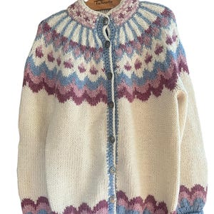 Vintage Knitwear of Nature Handknitted Wool Fair Isle Cardigan Sweater L Denmark