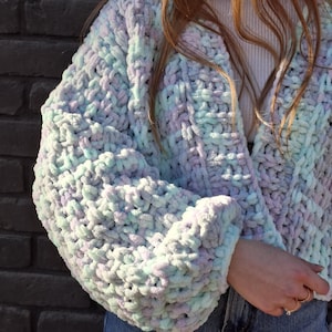 Handmade Chunky Sweater – Plush Pastel Cardigan – Cozy Soft Knit Coat – Oversized Knitwear – Custom Length Cardigan